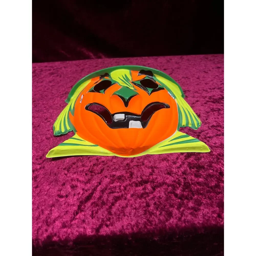 Vintage USA Plastic Halloween Mask - Scarecrow Jack-O-Lantern Face